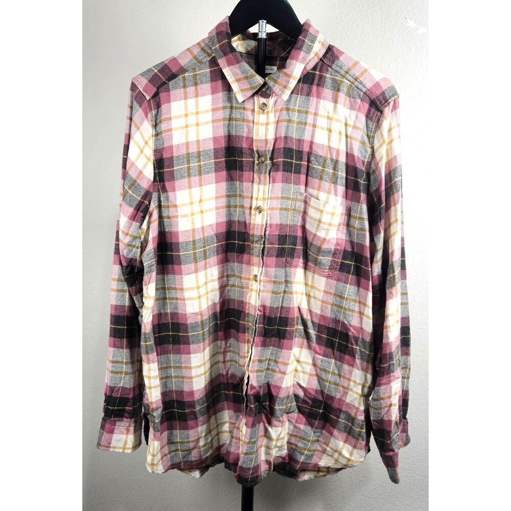 American Eagle Soft Plaid Flannel Shirt Womens XL Boyfriend Fit Pink Button Up